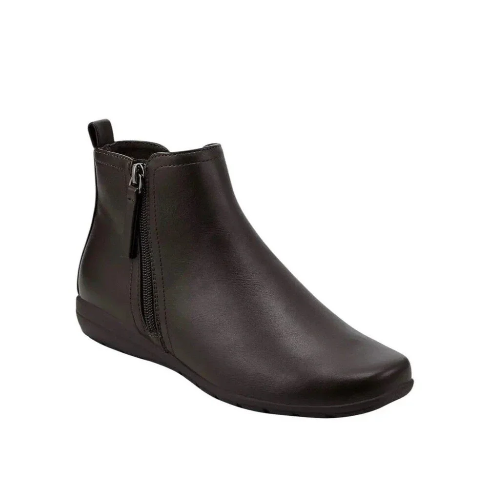 Easy Spirit Womens 9 M Dark Brown Aleena Faux Leather Flat Ankle Booties NIB QV6